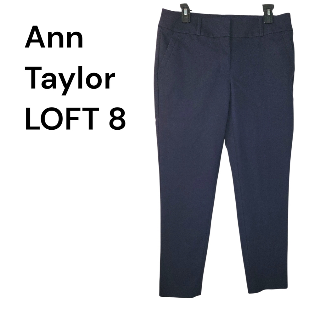 Ann Taylor LOFT 26" Mid Rise Stretch Ankle Pants, Navy, 8, EUC